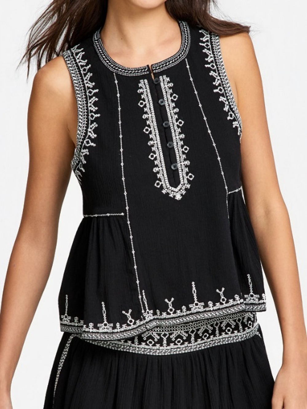 Black Embroidered Sleeveless Top